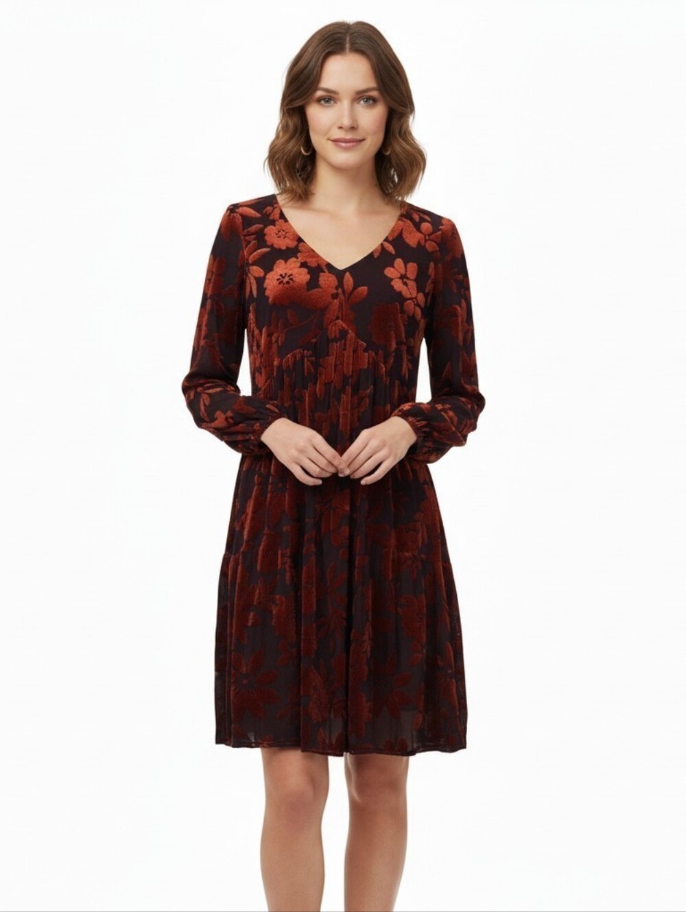 Taylor Red Velvet Burnout Floral Tiered Midi Dress Whimsigoth Boho Size 8